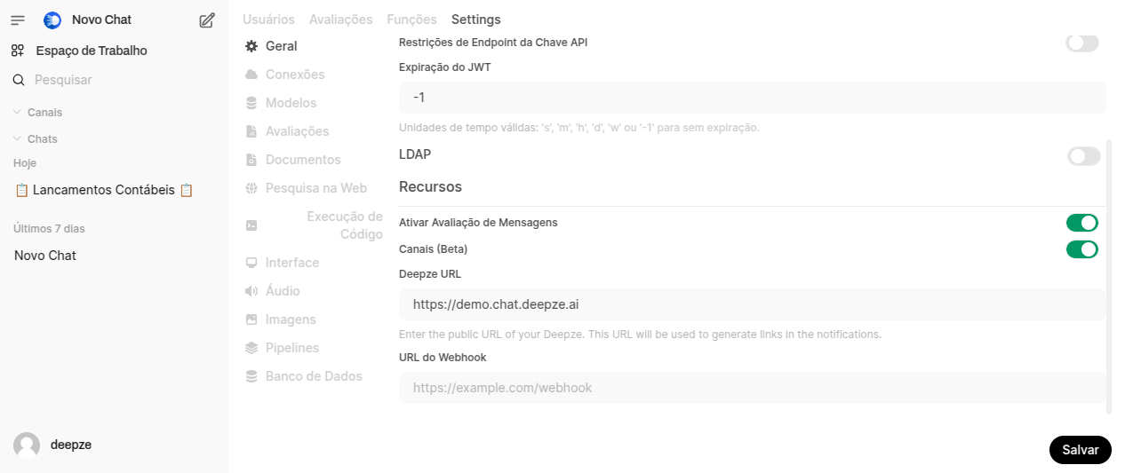 Configuração de Webhook no Painel Admin